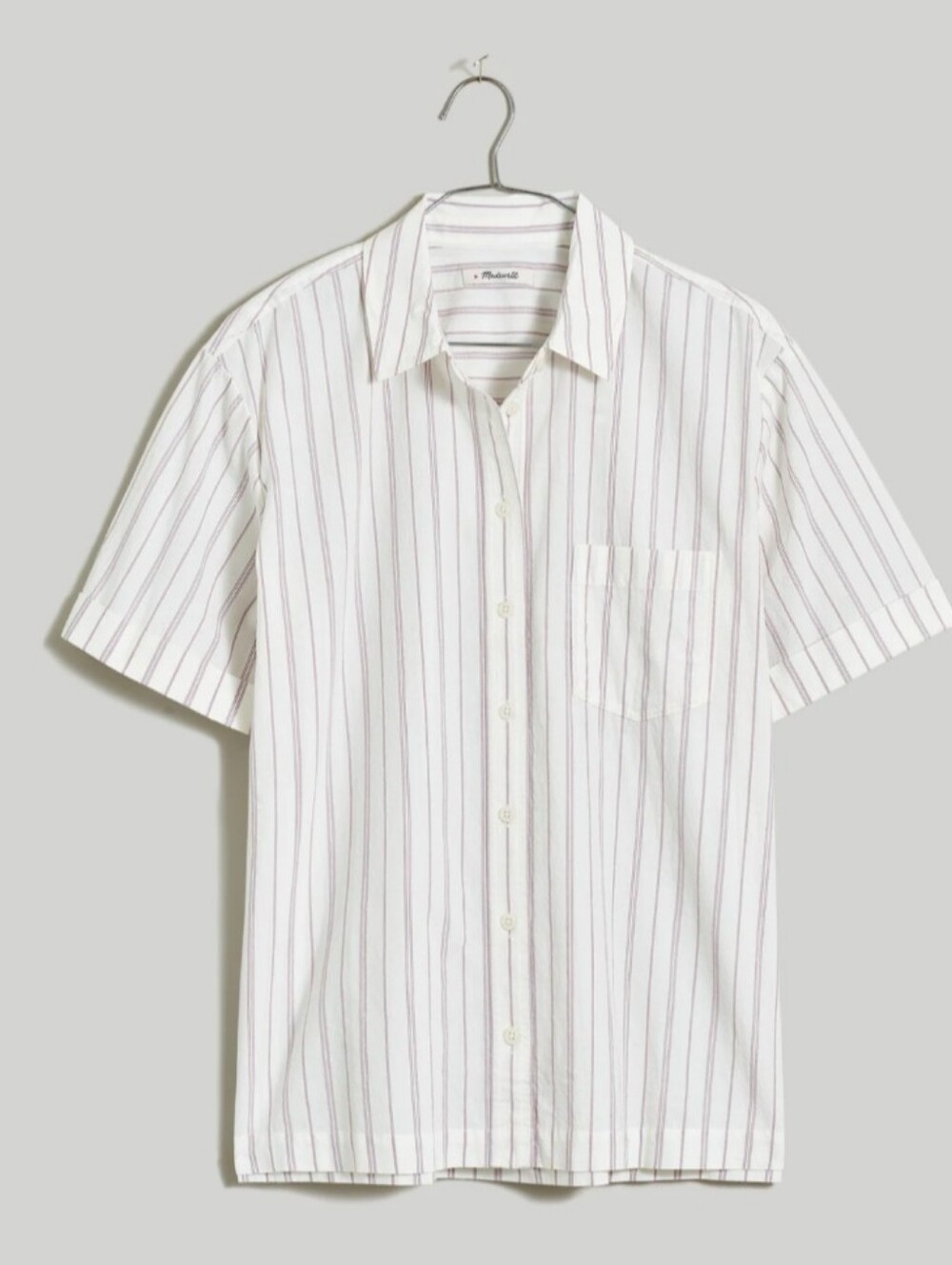 Madewell White with antique purple pinstripes. Crafted from Signature Poplin XS